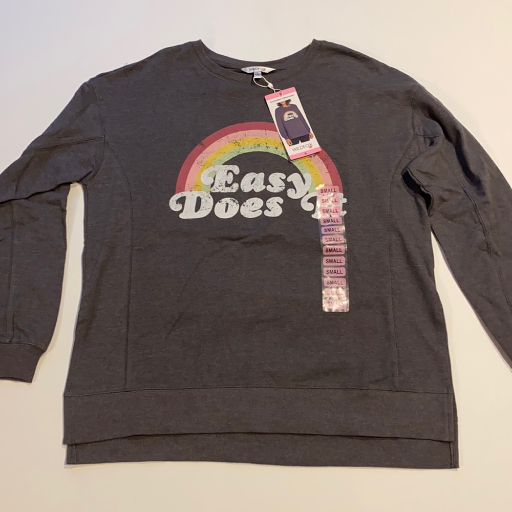 Wildfox Small Easy Does It Graphic Charcoal Statement Sweatshirt New (T) - Picture 1 of 16
